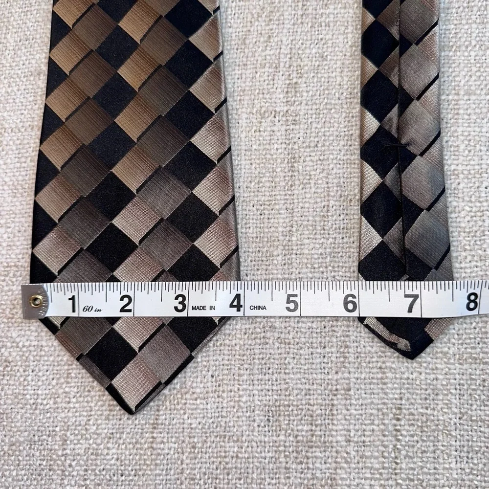 MURANO 100% Silk Tie Black Gray Tan Blocks Cubes Diamond Squares